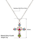 Multi-color Gem Cross Pendant Necklace